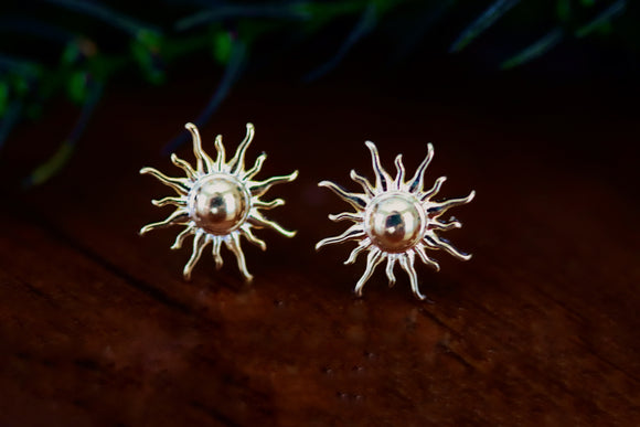 Sterling Silver Sun Ray Stud Earrings Gold