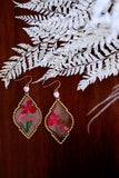 Pressed Flower Red Dangle Earrings