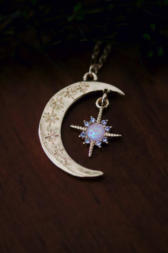 Moon and North Star Pendant Necklace