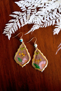 Pressed Flower Light Pink Dangle Earrings