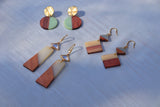 Turquoise and Wood Circle Drop Earrings