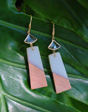 White and Wood Pendant Earrings