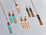 Etched Wood Pendant Earrings Turquoise