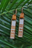 Etched Wood Pendant Earrings White