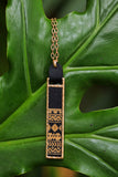 Etched Wood Pendant Necklace Black