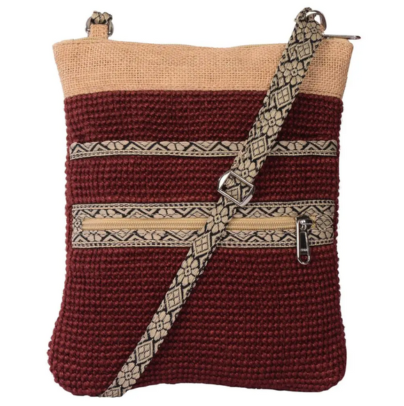 Hand Made Maroon Jute Hipster Sling Bag