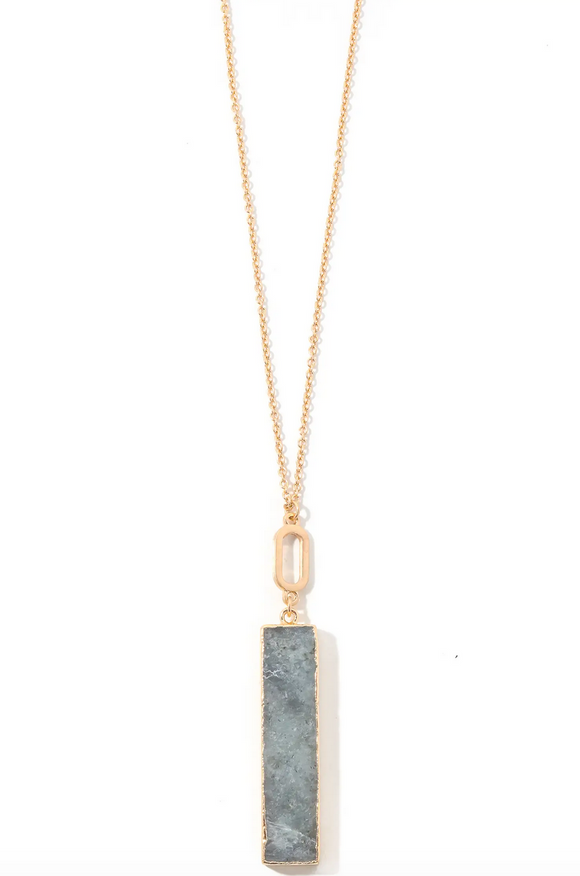 Stone Bar Charm Chain Gray Necklace